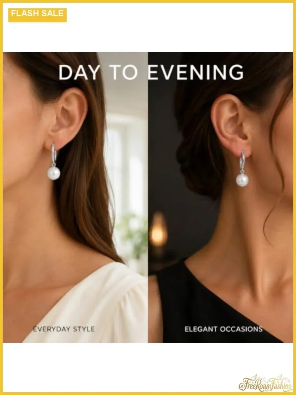 18K Gold Tone Huggie Hoop Earrings with White Pearl Drop Dangle